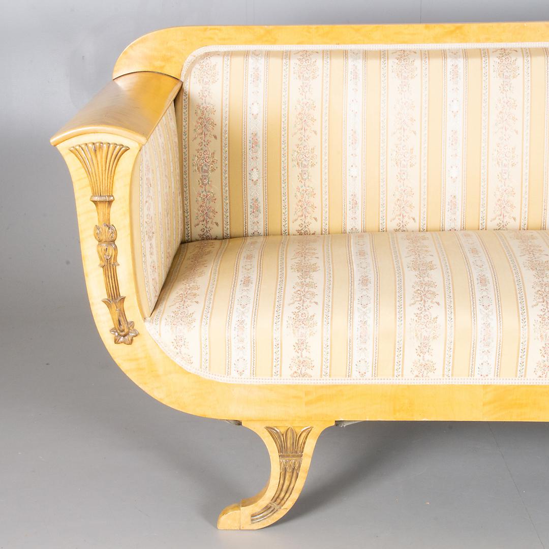 Veneer Biedermeier Sofa Couch Honey Color, 3-4 Seat, 19th Century Empire Swedish
