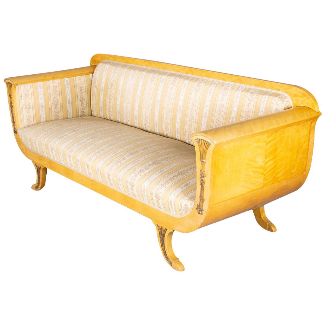 Biedermeier Sofa Couch Honey Color, 3-4 Seat, 19th Century Empire Swedish For Sale