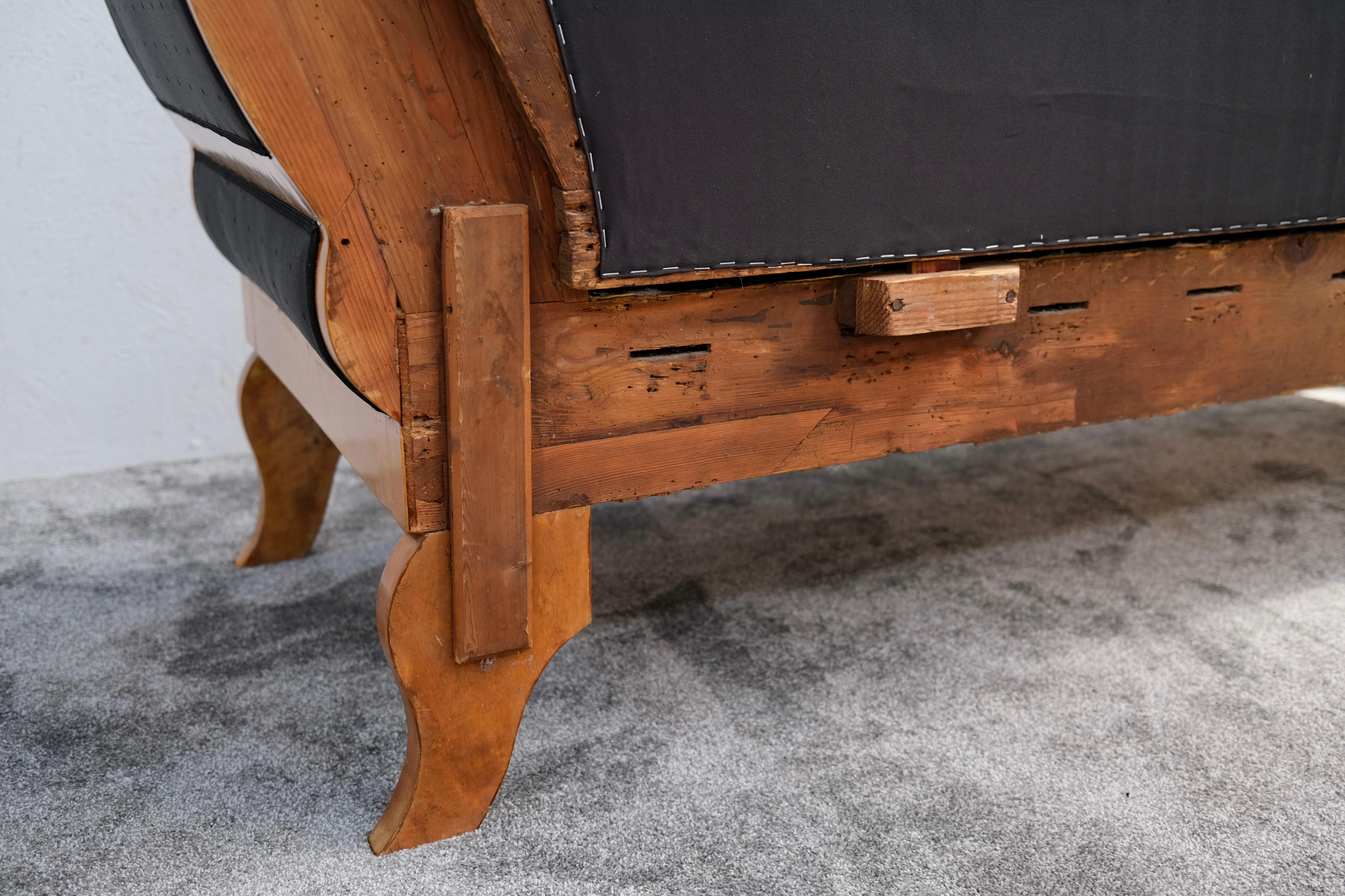 Biedermeier Sofa in Birch with Mythical Creatures and Black Upholstery, 1820 For Sale 13