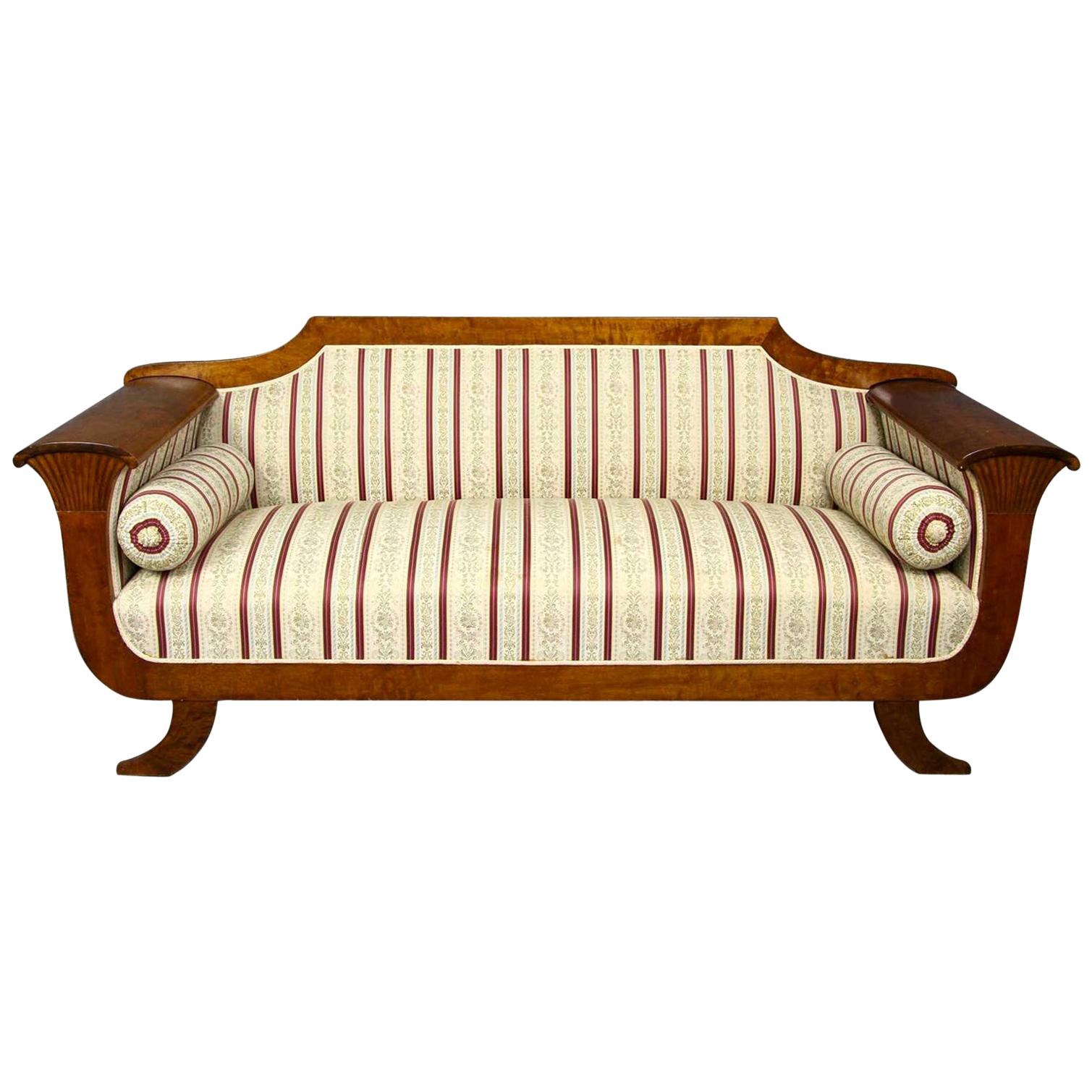 Biedermeier Sofa Settee Couch 3-4 Seat Carved Arms Art Deco Swedish, Early 1900s For Sale