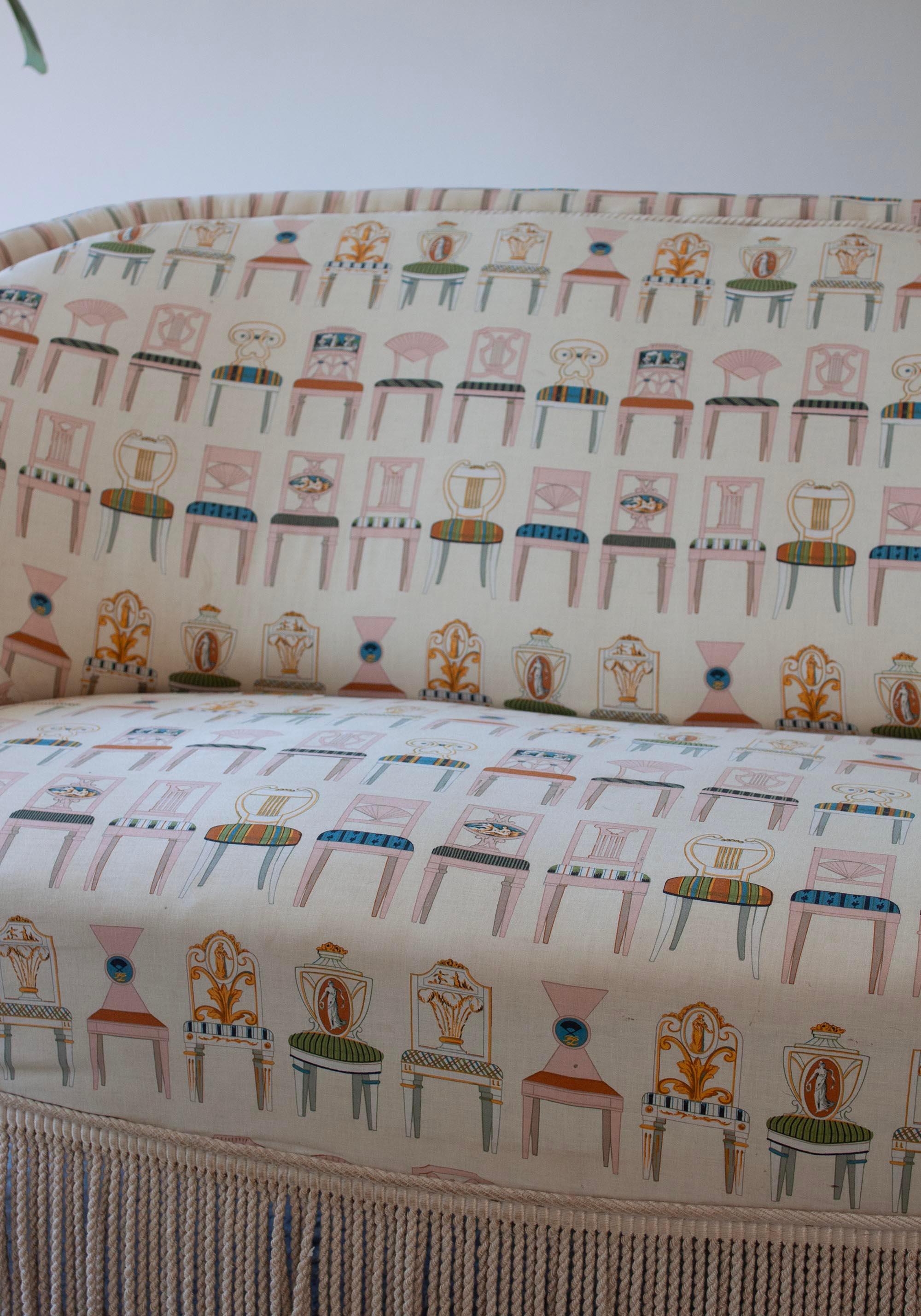 Sofá Biedermeier, Dos Sillones Tapizados en Textil Motivo Silla Karl Lagerfeld en venta 4