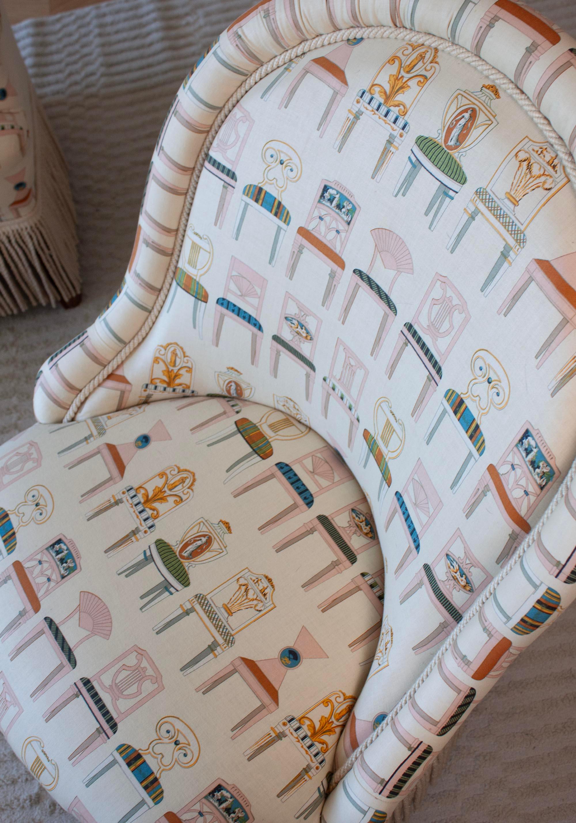 Sofá Biedermeier, Dos Sillones Tapizados en Textil Motivo Silla Karl Lagerfeld en venta 7