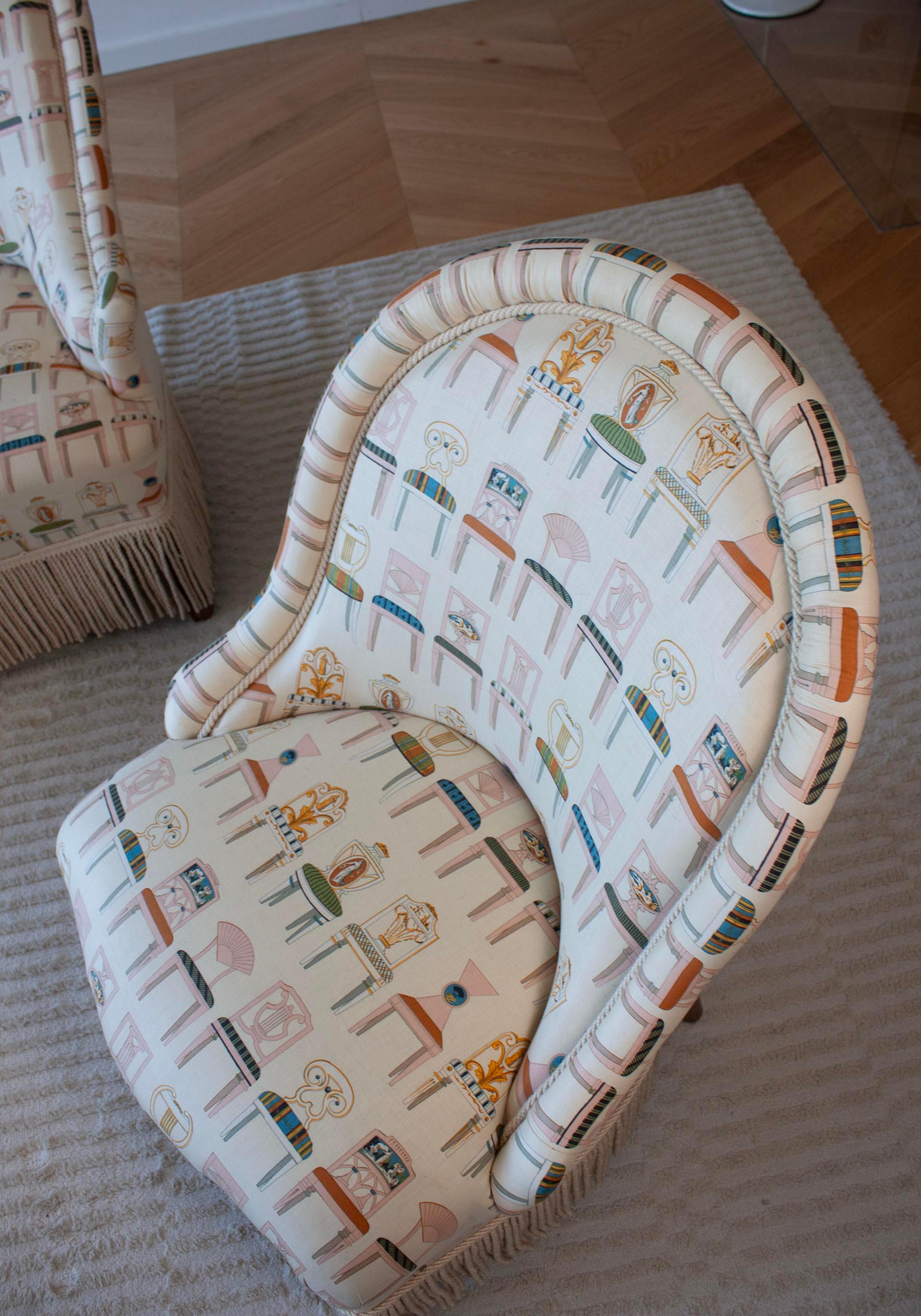 Sofá Biedermeier, Dos Sillones Tapizados en Textil Motivo Silla Karl Lagerfeld en venta 8
