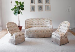 Biedermeier Sofa, Two Armchair Upholstred in Karl Lagerfeld Chair Motive Textile