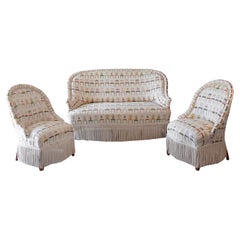Biedermeier Sofa, Two Armchair Upholstred in Karl Lagerfeld Chair Motive Textile
