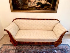Biedermeier Sofa Walnut circa 1830 Cream Material with Yellow Flowers