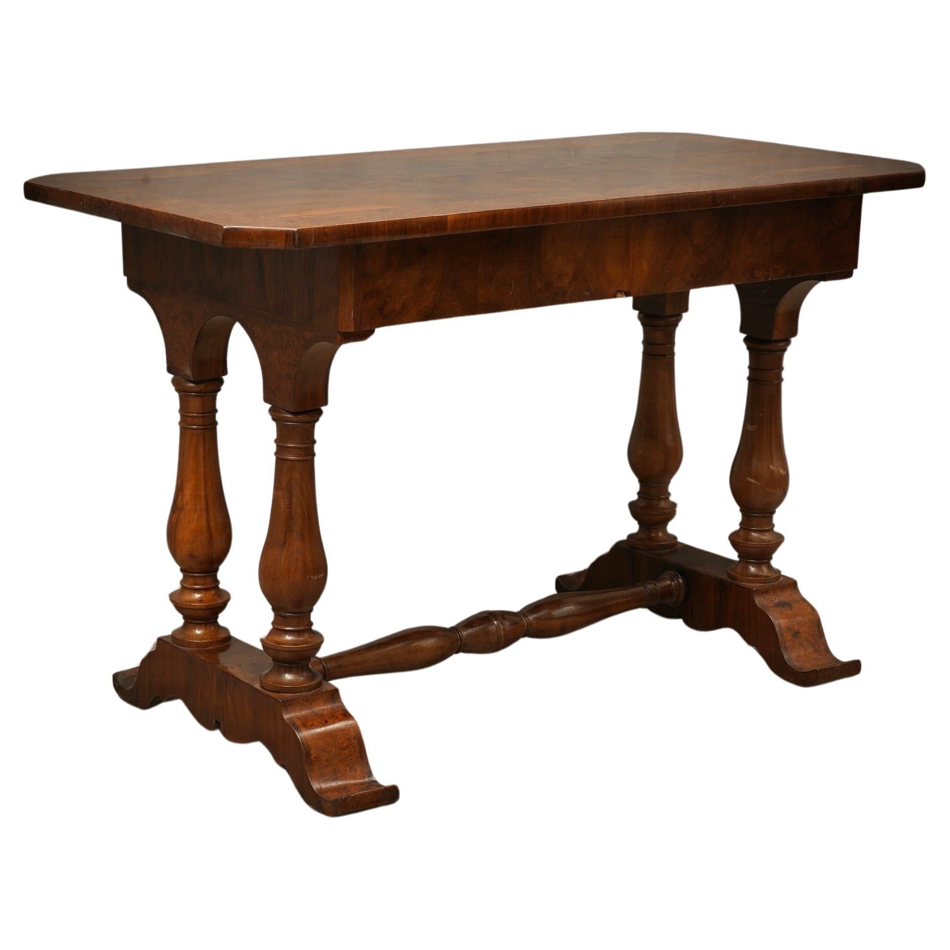 Biedermeier Square Walnut Wood Austrian Writing Table Desk, 1830 For Sale