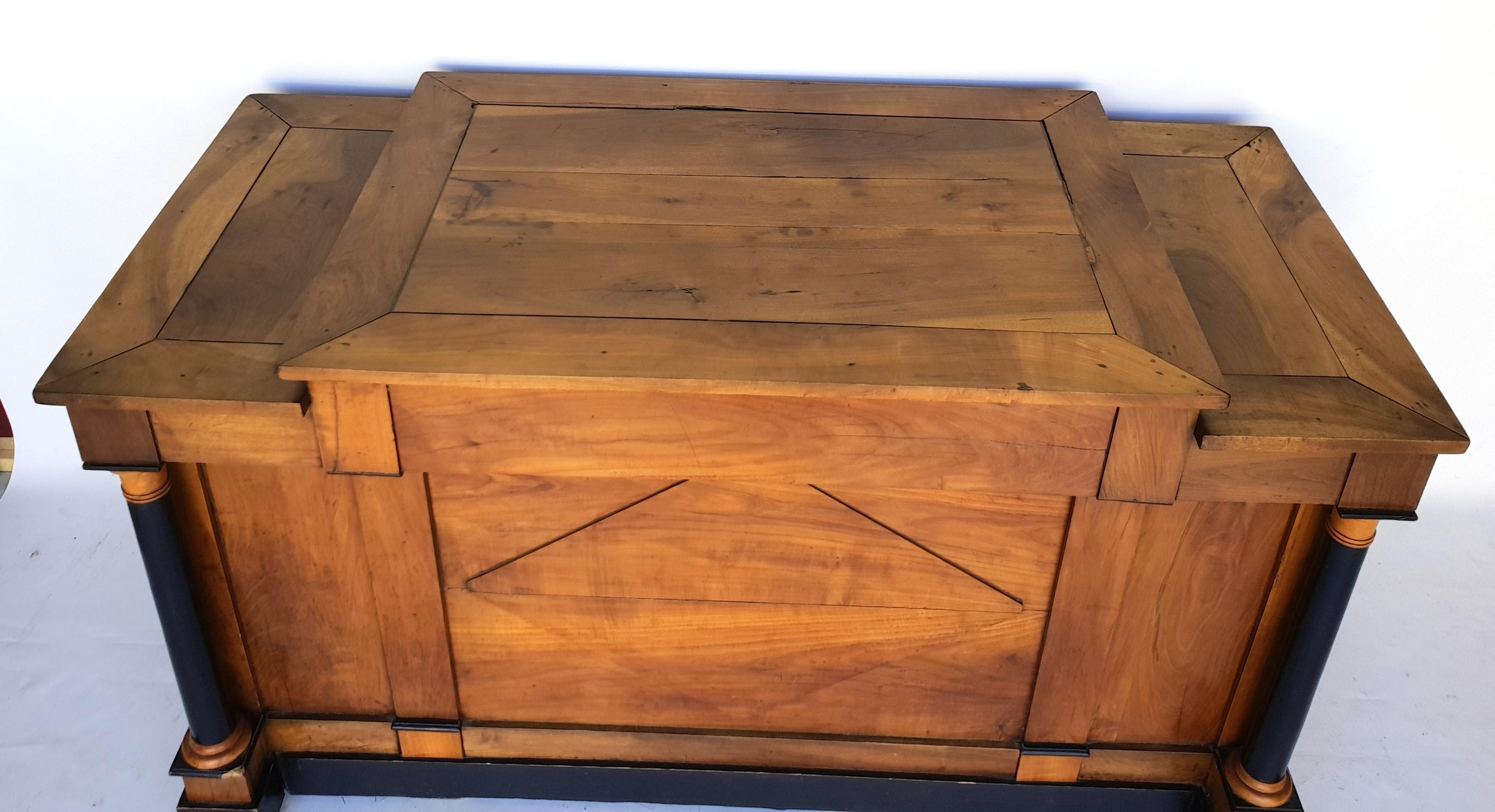 Biedermeier Store Counter, southern Germany, 1830s. Made of cherrywood. Museum-quality item.

The counter can be freely placed in the room. Ideal for use in the kitchen.

On the front two lateral risalites on which two ebonised, fully plastic