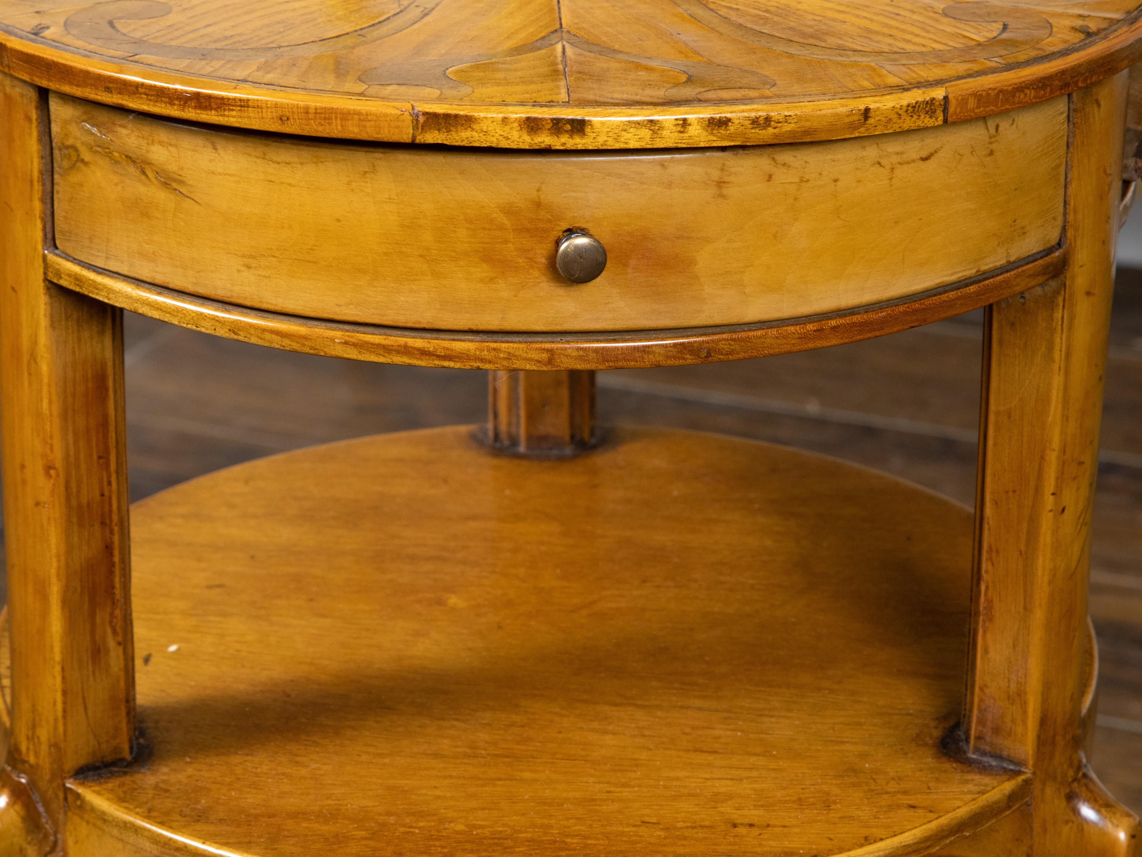 Biedermeier Style 1880s Side Table with Marquetry Top and Three Sliding Drawers 5