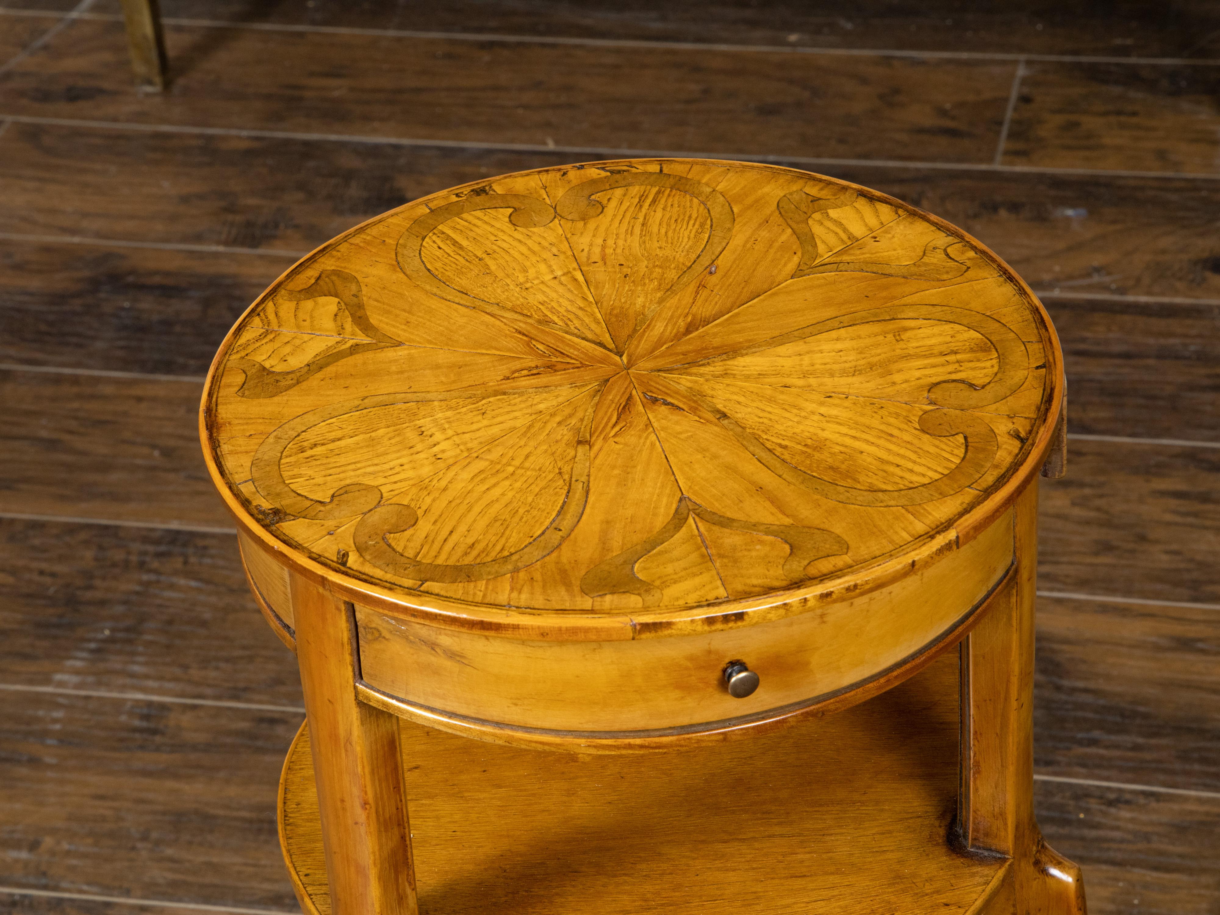 Biedermeier Style 1880s Side Table with Marquetry Top and Three Sliding Drawers 6