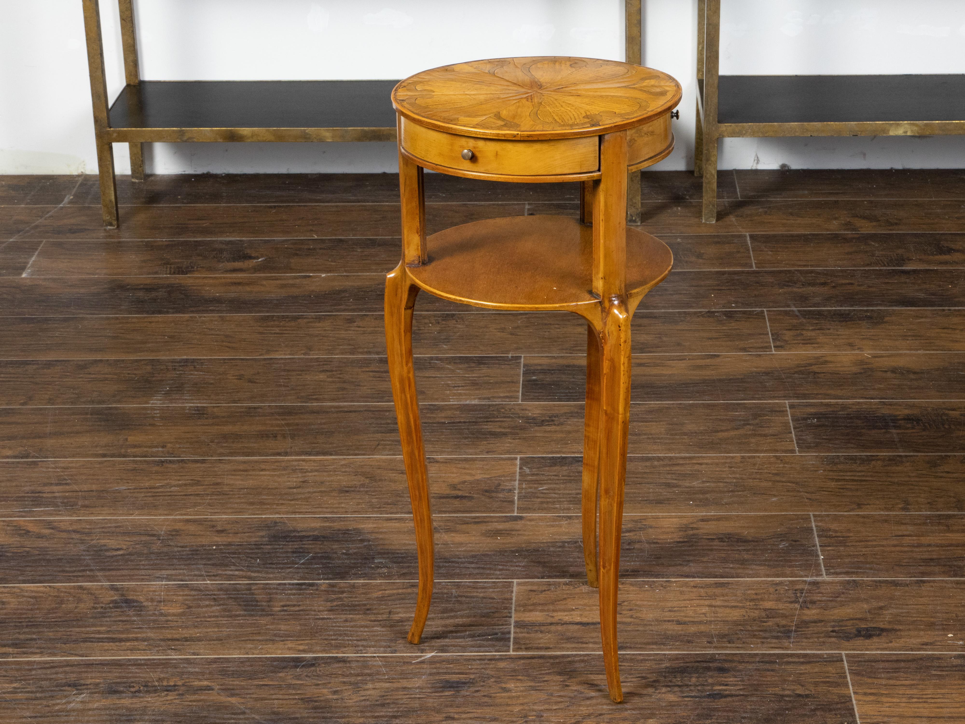 Biedermeier Style 1880s Side Table with Marquetry Top and Three Sliding Drawers In Good Condition In Atlanta, GA