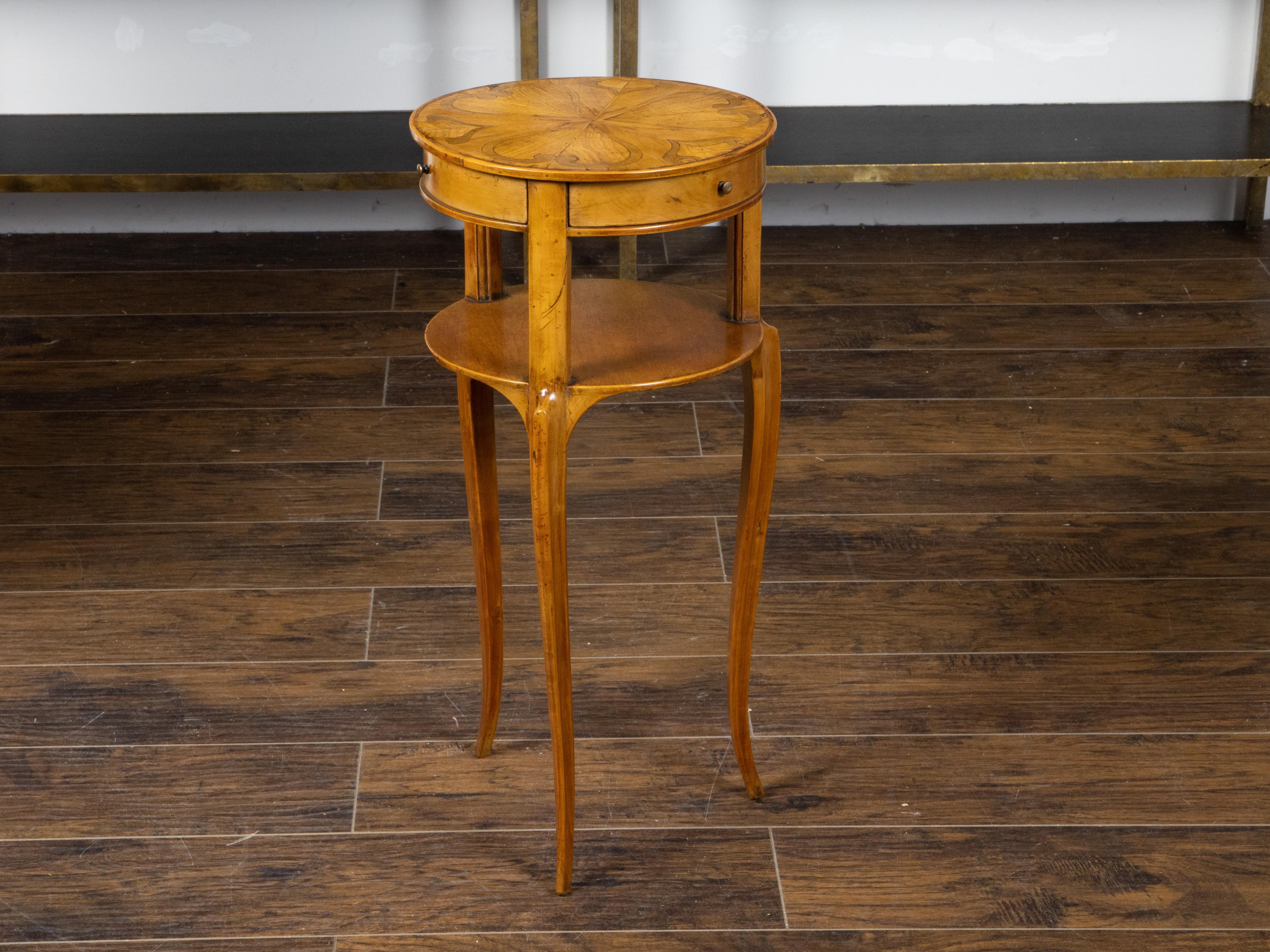 Biedermeier Style 1880s Side Table with Marquetry Top and Three Sliding Drawers 1