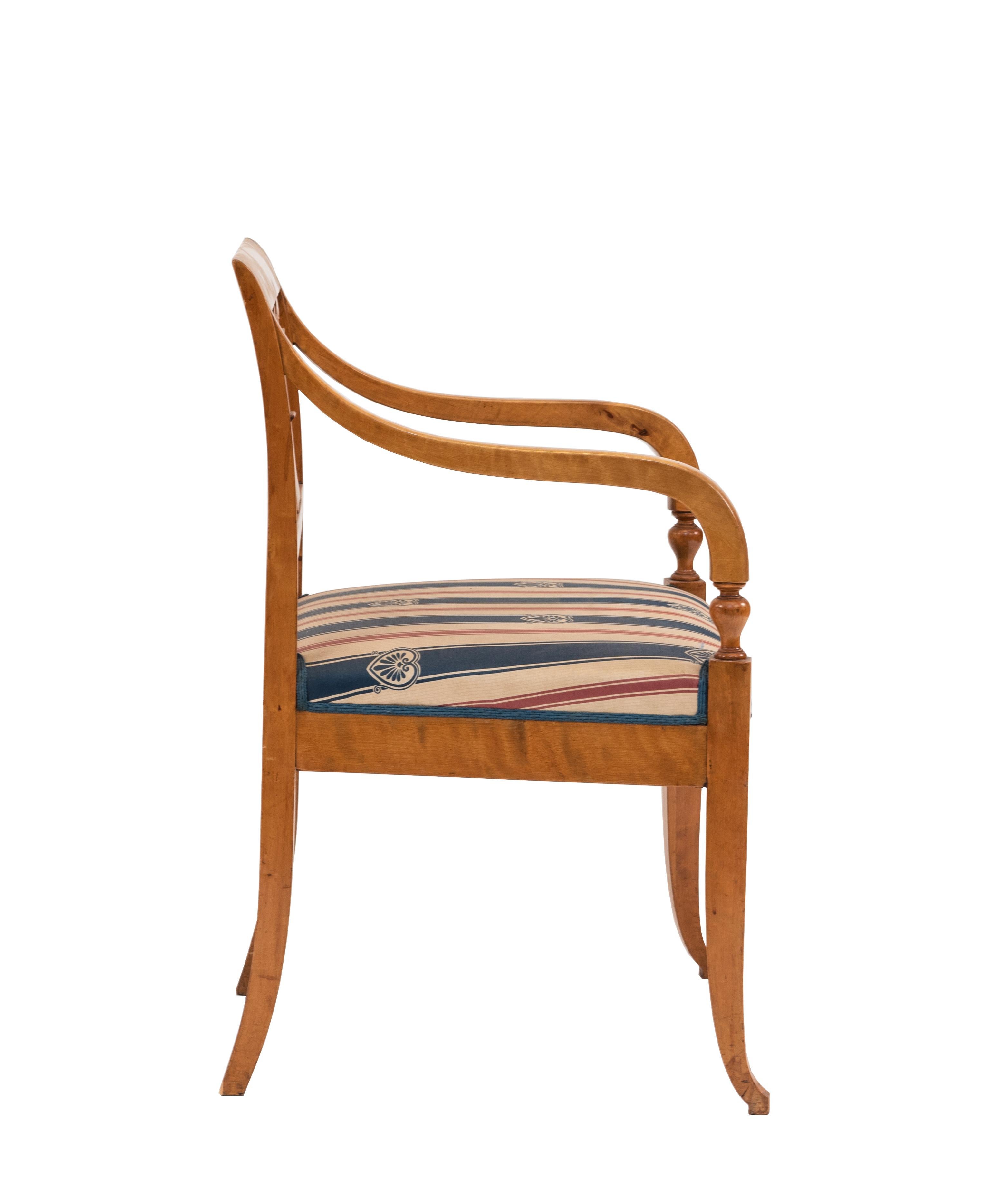 Swedish Biedermeier Birch Arm Chair In Good Condition For Sale In New York, NY