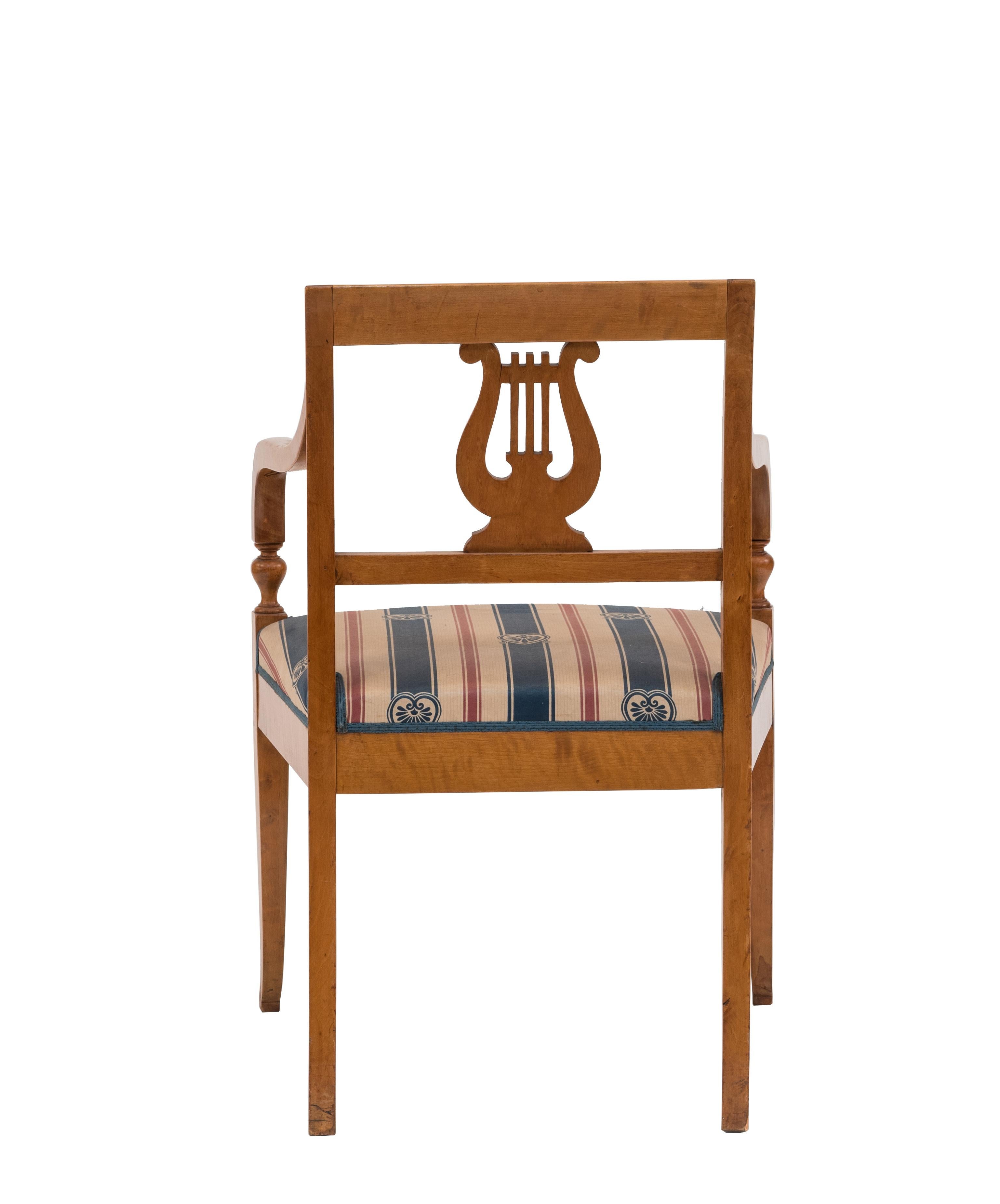 19th Century Swedish Biedermeier Birch Arm Chair For Sale