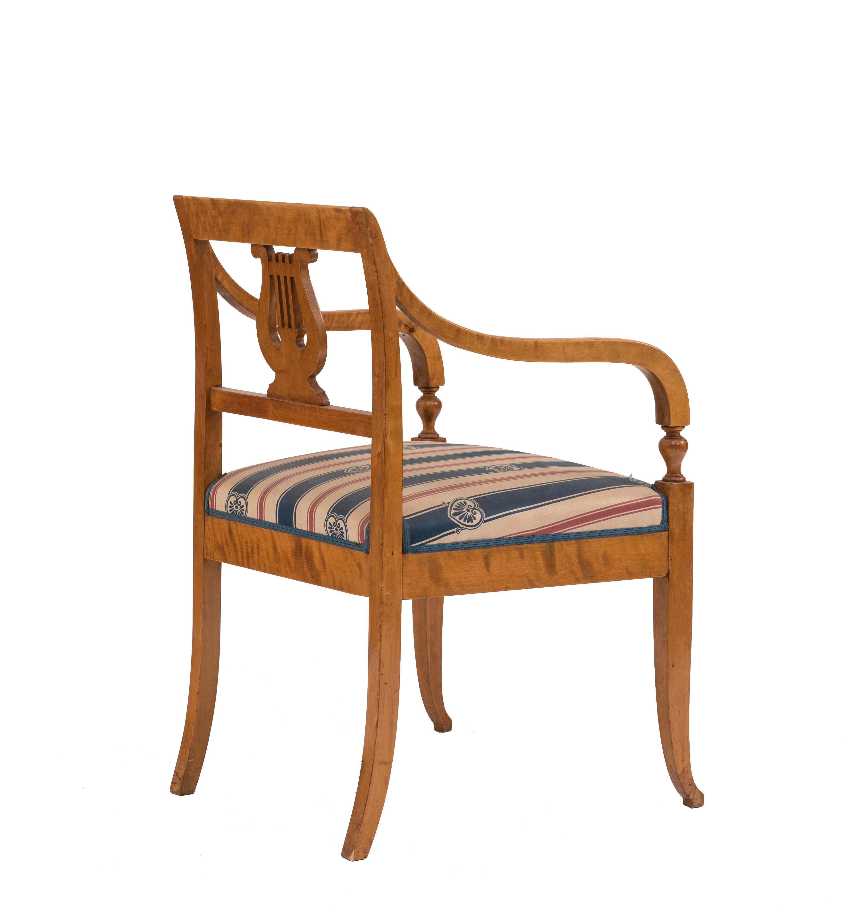 Swedish Biedermeier Birch Arm Chair For Sale 1