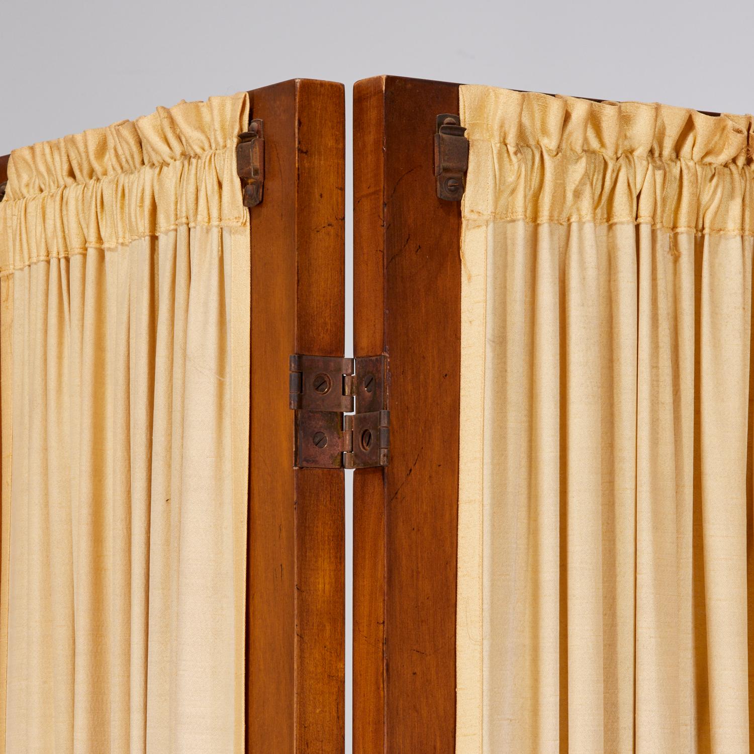 Biedermeier Style 5-Panel Parcel Ebonized Mahogany Screen with Silk Curtains In Good Condition For Sale In Morristown, NJ