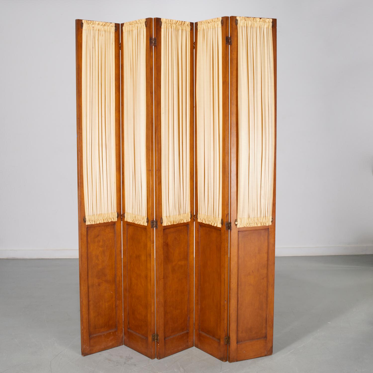5-teiliger Parcel-Raumteiler aus ebonisiertem Mahagoni im Biedermeier-Stil mit Seidenvorhängen (Messing) im Angebot