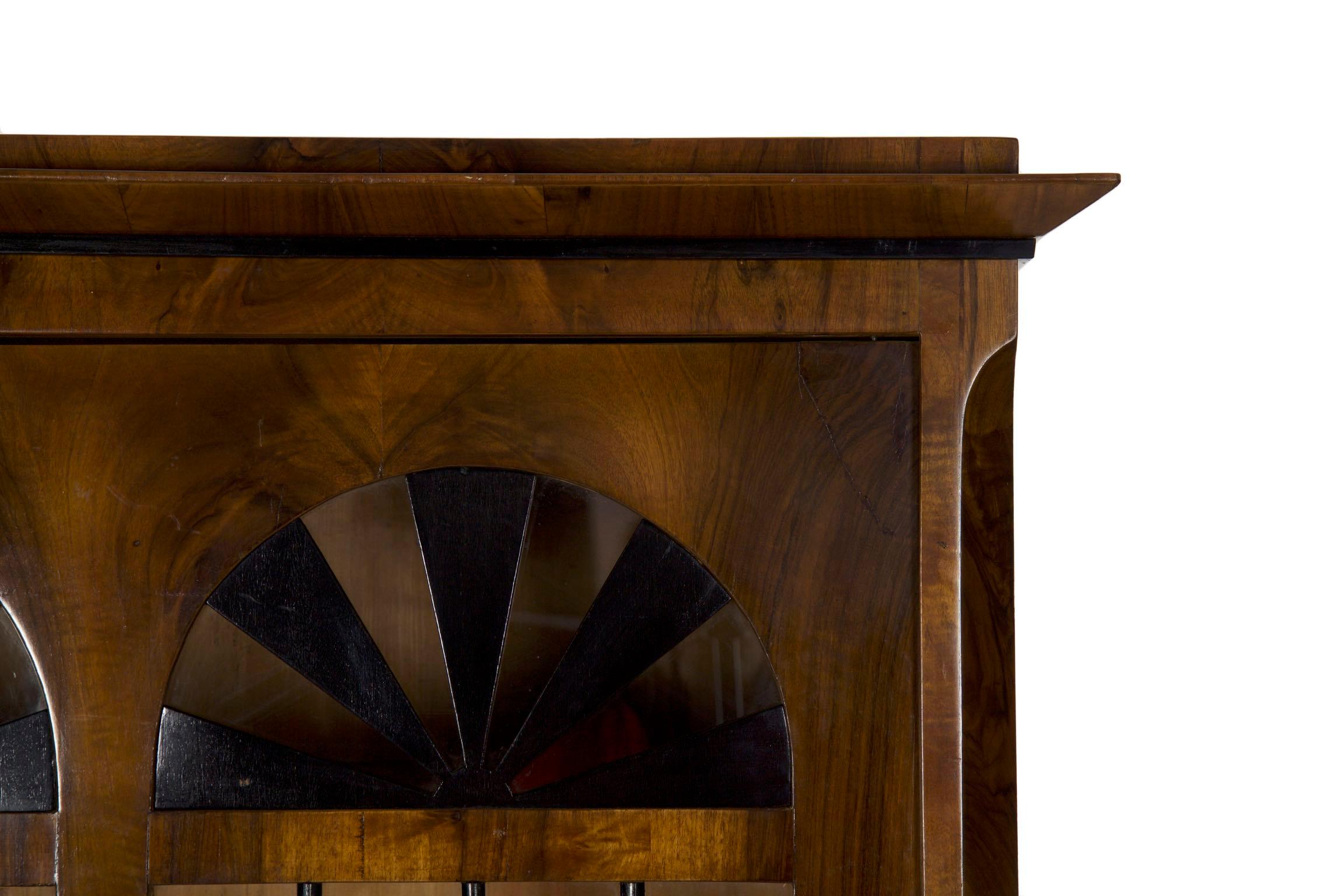 Glass Biedermeier Style Antique Walnut Display Bookcase Cabinet Vitrine