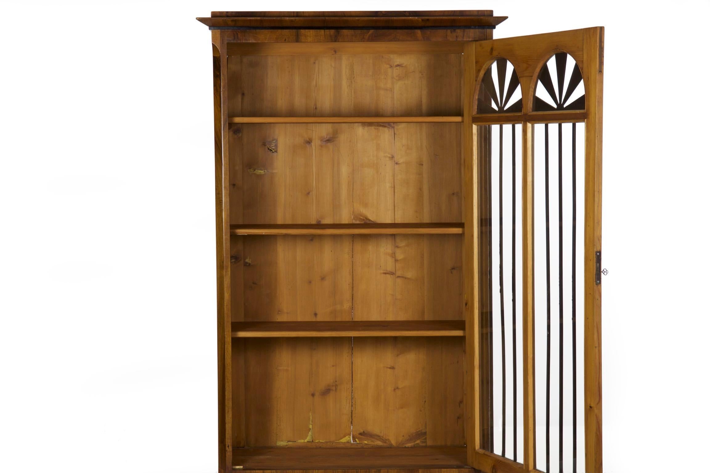 Biedermeier Style Antique Walnut Display Bookcase Cabinet Vitrine 3