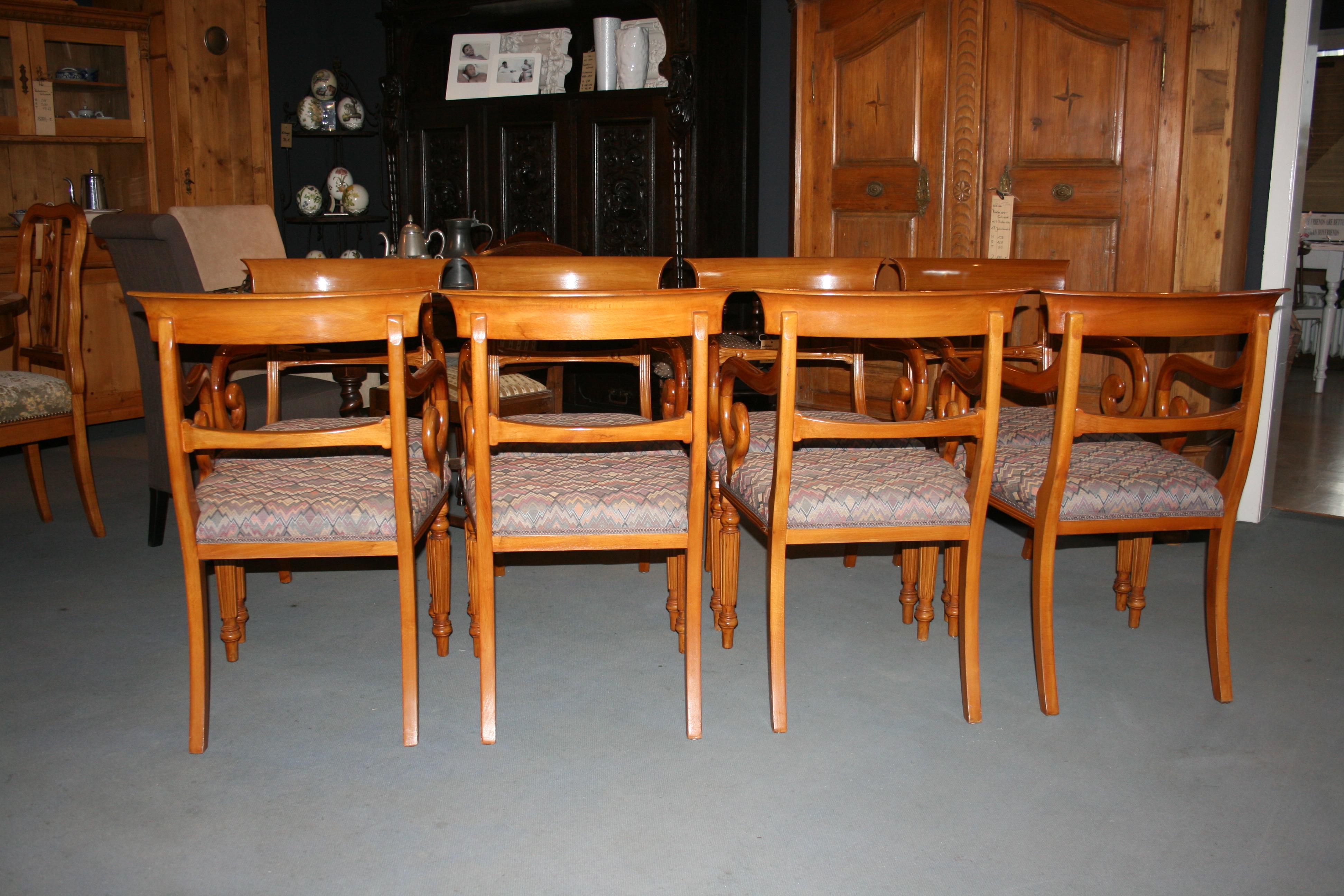 Biedermeier Style Armchair Group, Saber Chairs, set of 8 6