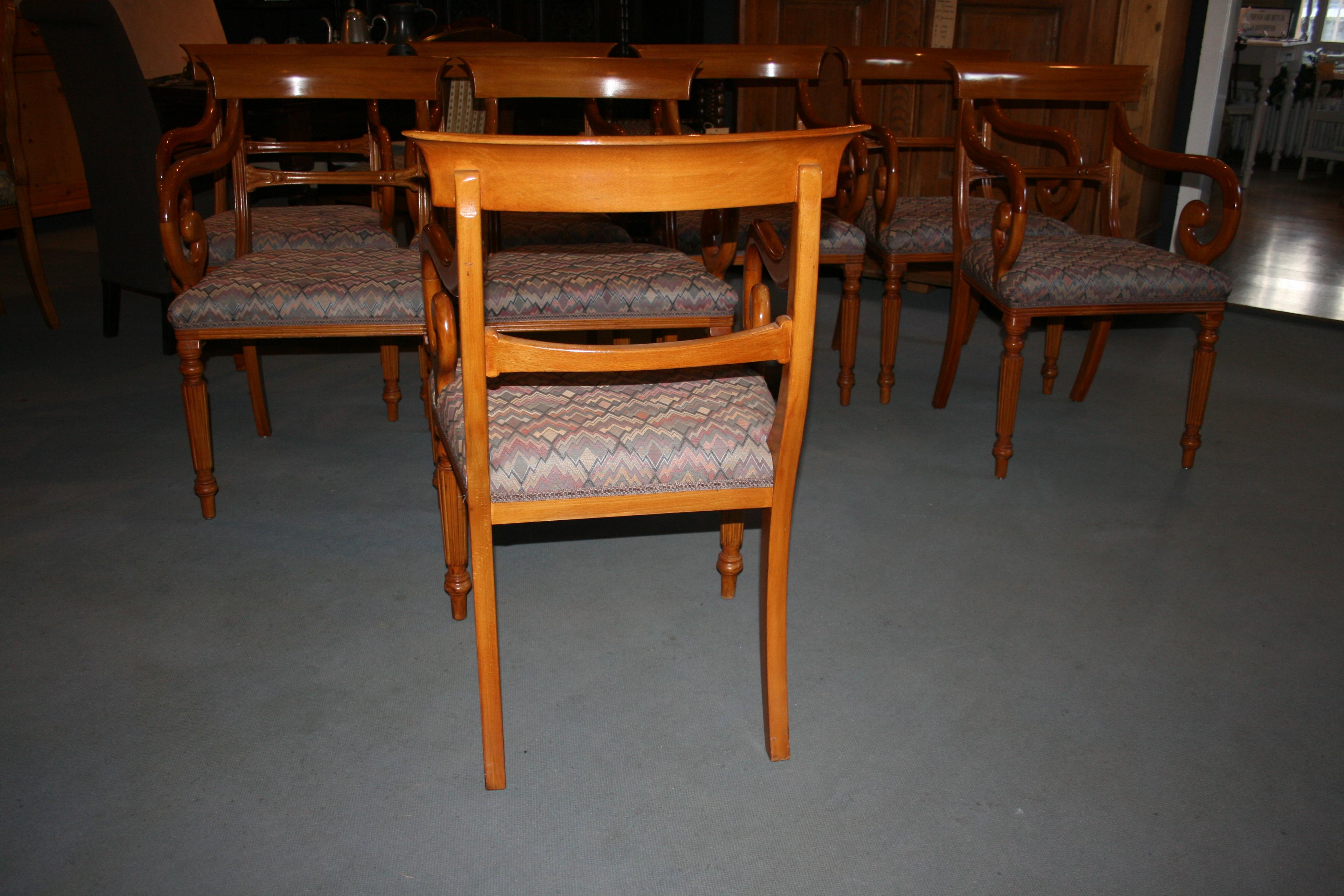 20th Century Biedermeier Style Armchair Group, Saber Chairs, set of 8