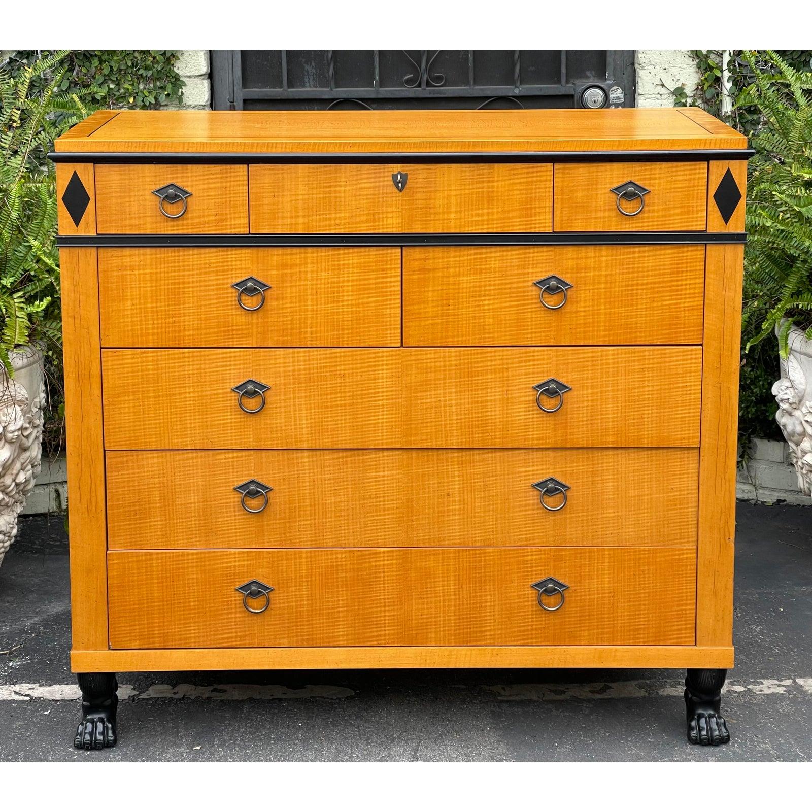 North American Biedermeier Style Baker Furniture Company Tiger Maple Commode Chest of Drawers