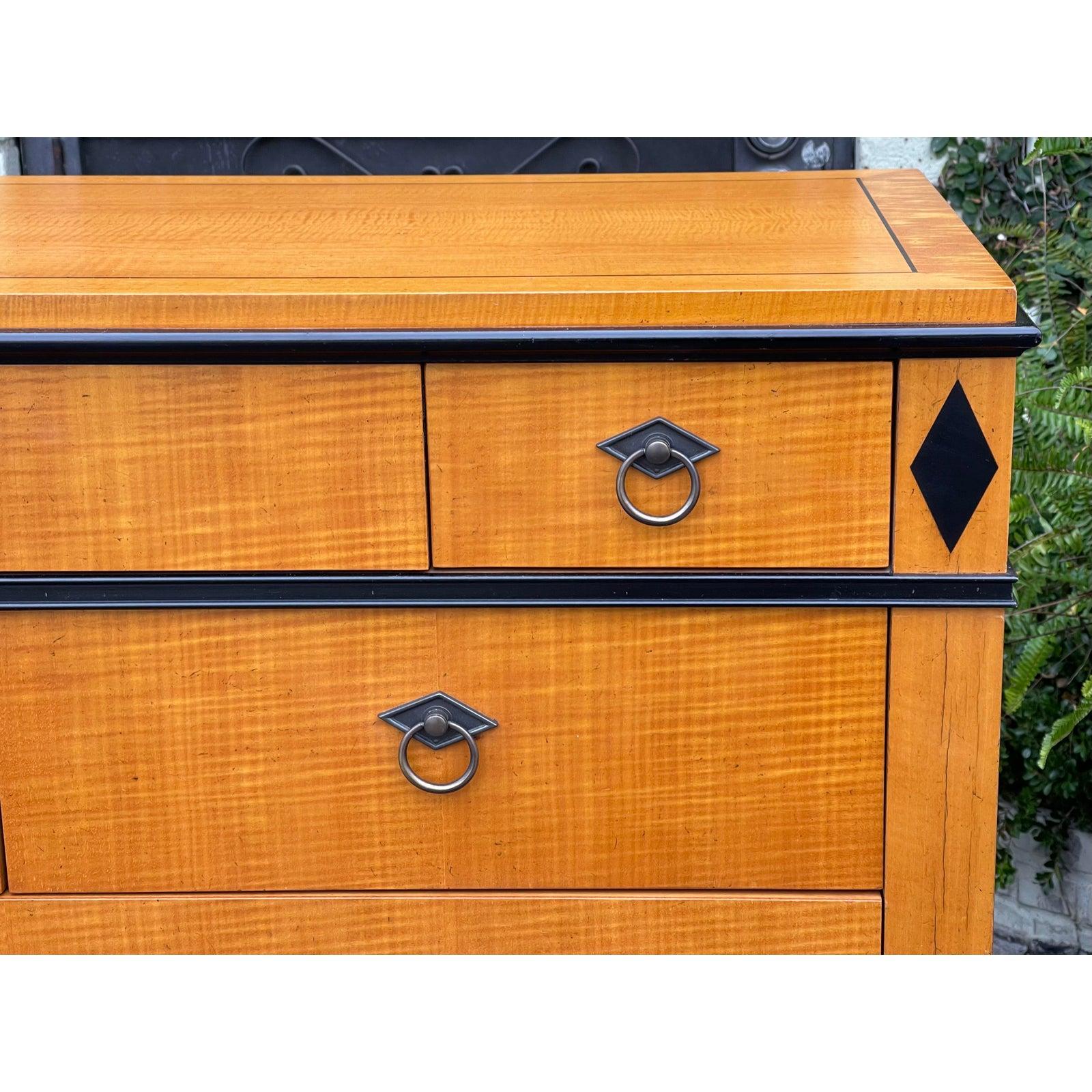 Late 20th Century Biedermeier Style Baker Furniture Company Tiger Maple Commode Chest of Drawers