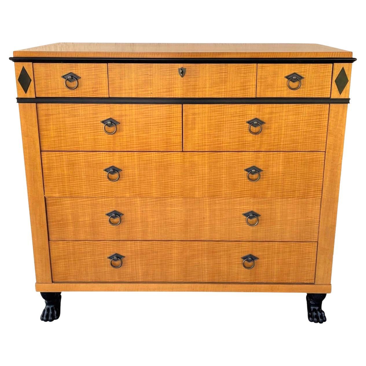 Biedermeier Style Baker Furniture Company Tiger Maple Commode Chest of Drawers