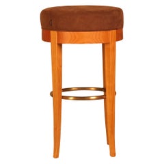 Biedermeier Style Bar Stool Made of Solid Cherry Wood with Brass Foot Rest