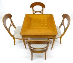 Biedermeier Style Blond Chess Board Game Table w/ 4 Matching Chairs Set MINT!