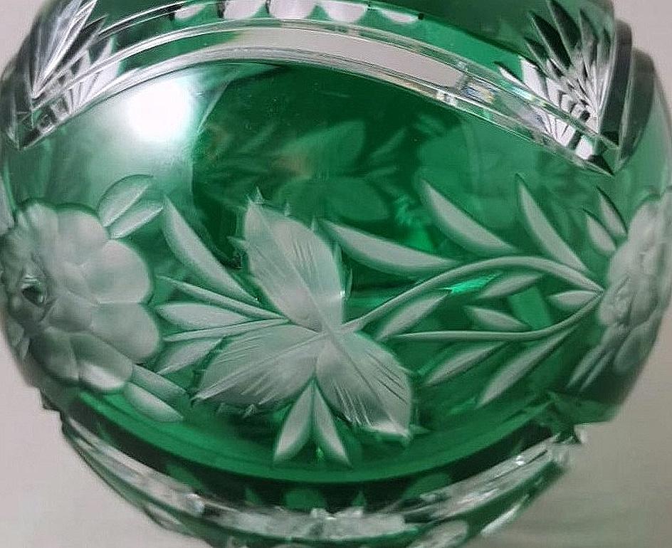 Biedermeier Style Bohemia Cut and Ground Green Crystal Ball Vase 5
