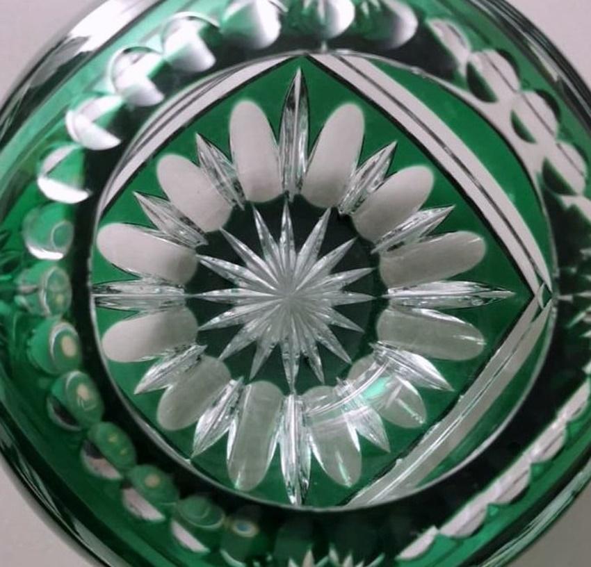 Biedermeier Style Bohemia Cut and Ground Green Crystal Ball Vase 7