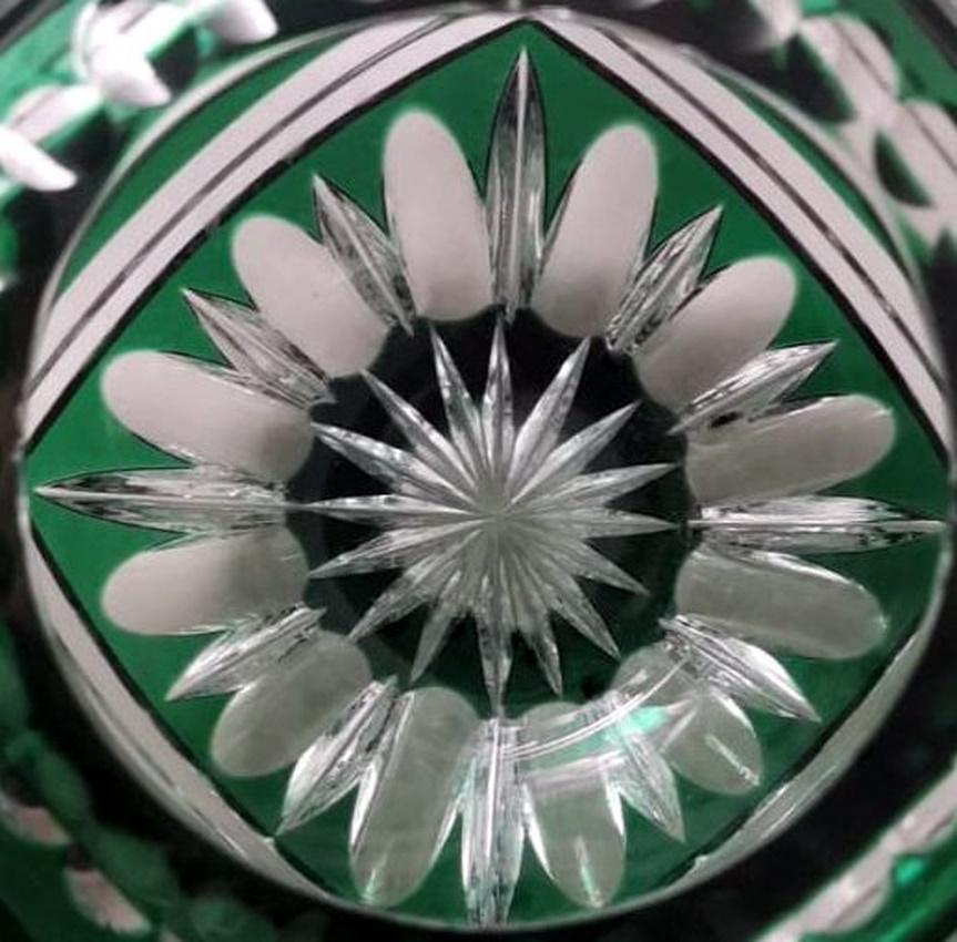 Biedermeier Style Bohemia Cut and Ground Green Crystal Ball Vase 8