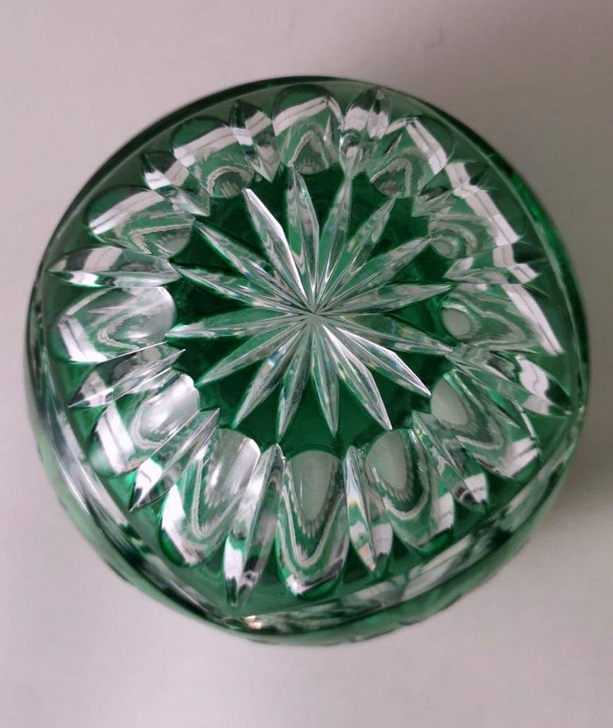 Biedermeier Style Bohemia Cut and Ground Green Crystal Ball Vase 9