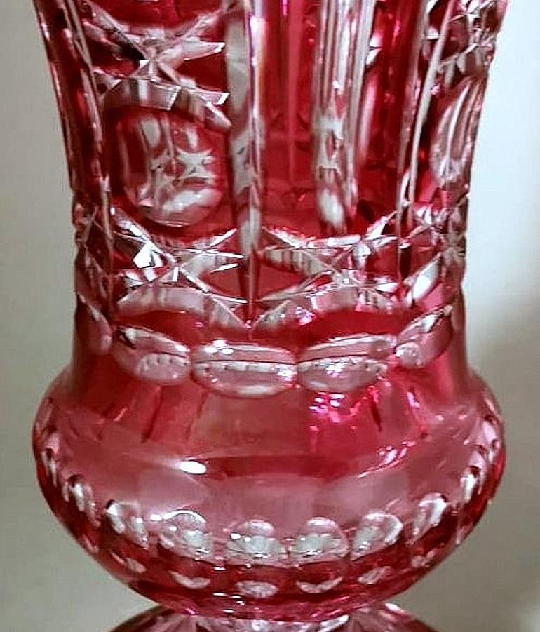 Biedermeier Style Bohemia Cut And Ground Red Crystal Vase For Sale 4