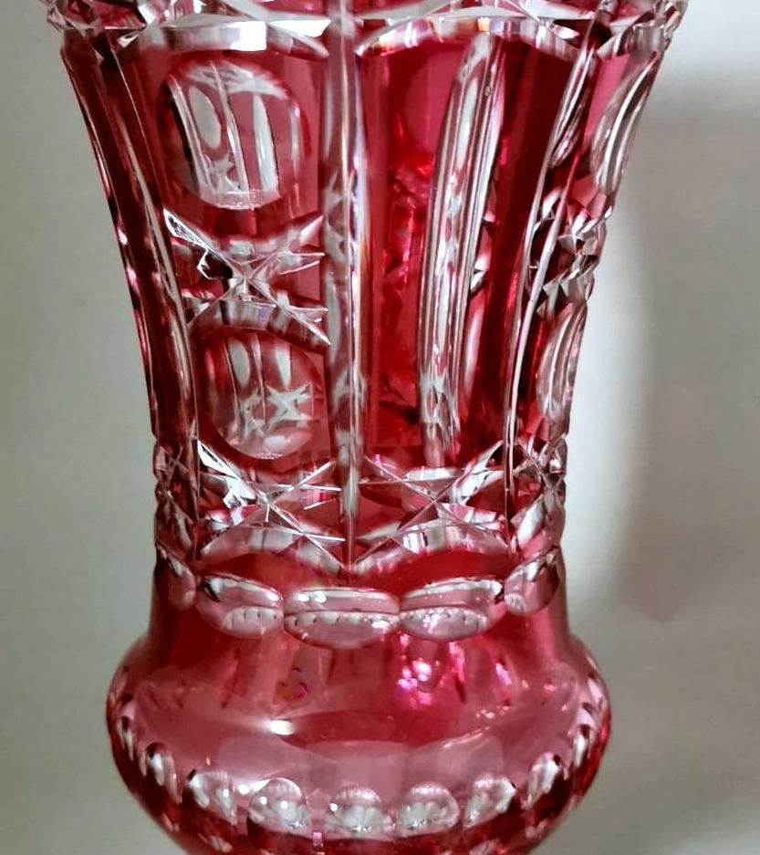 Biedermeier Style Bohemia Cut And Ground Red Crystal Vase For Sale 5