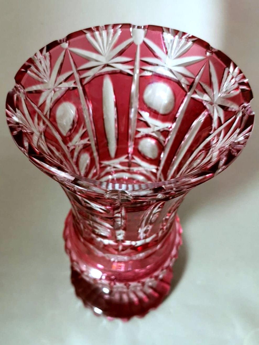 Biedermeier Style Bohemia Cut And Ground Red Crystal Vase For Sale 7