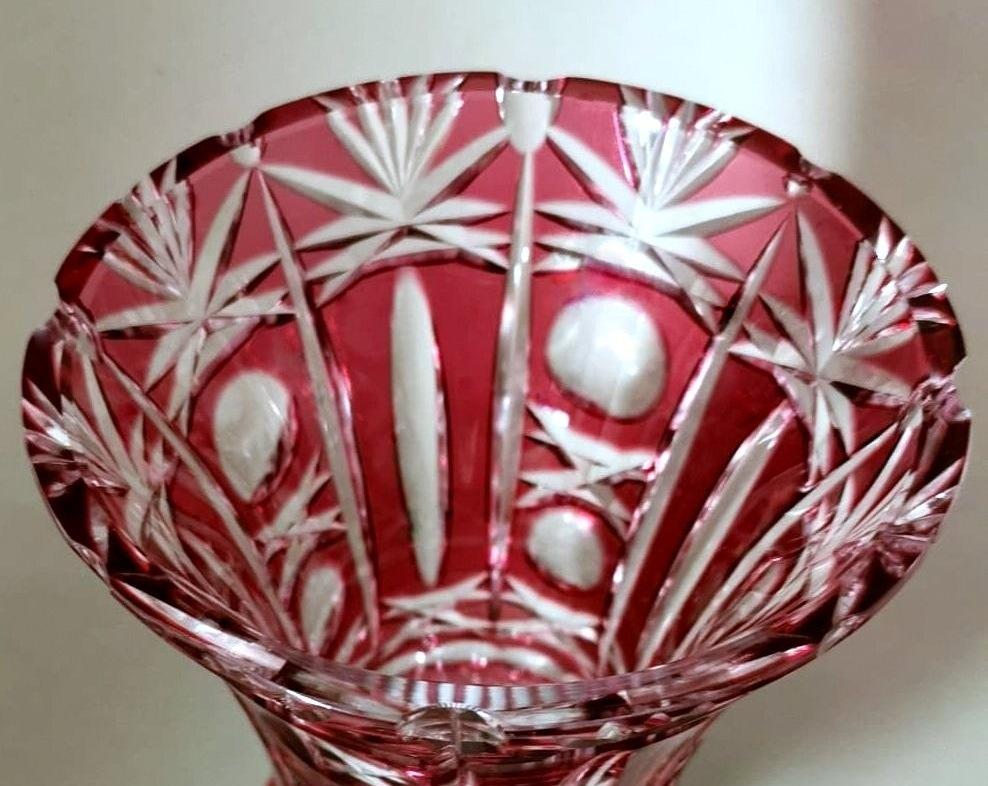 Biedermeier Style Bohemia Cut And Ground Red Crystal Vase For Sale 9