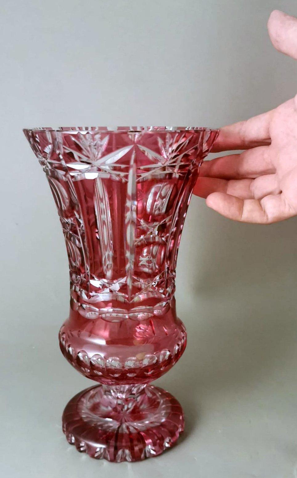 Biedermeier Style Bohemia Cut And Ground Red Crystal Vase For Sale 12