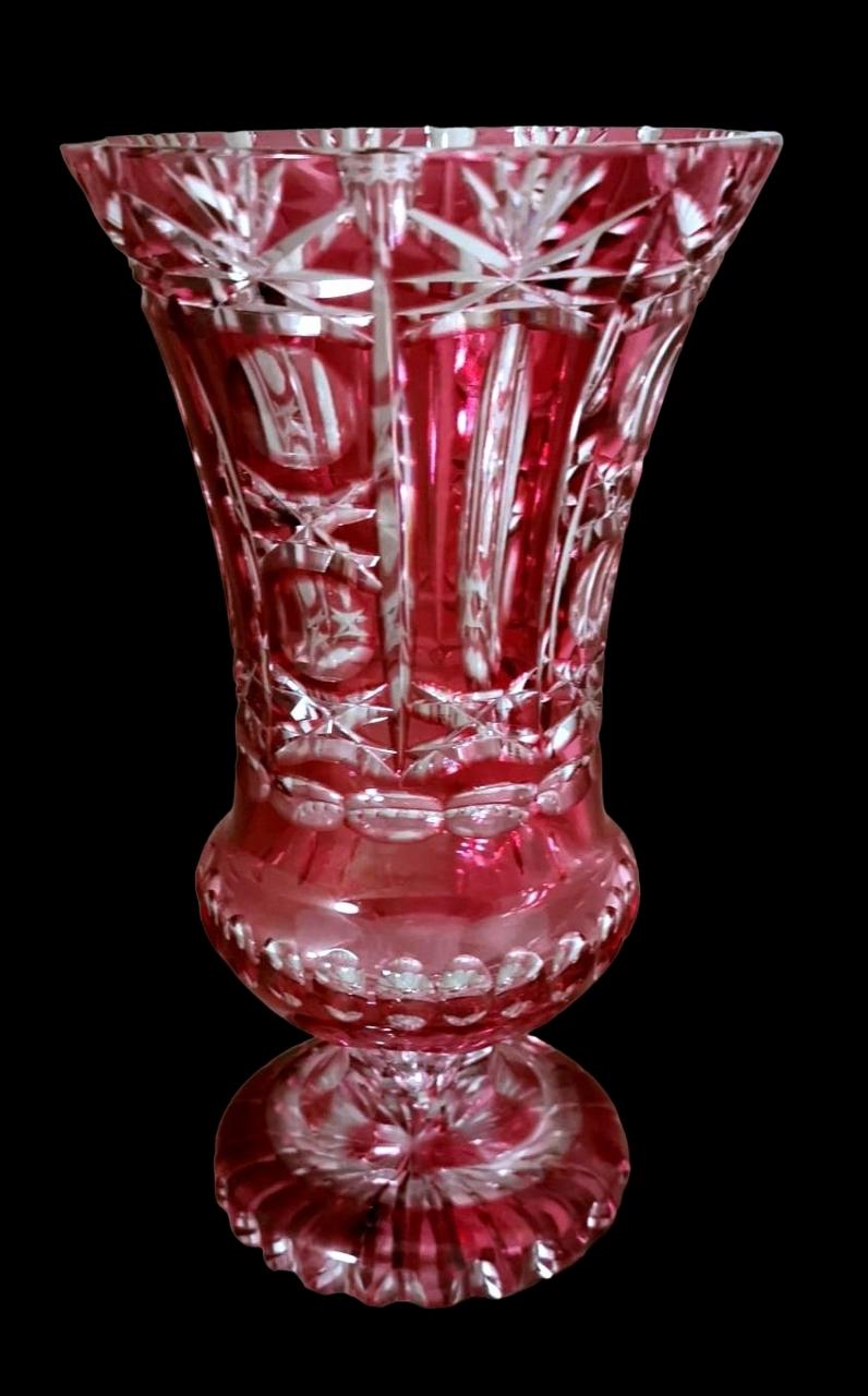 Czech Biedermeier Style Bohemia Cut And Ground Red Crystal Vase For Sale