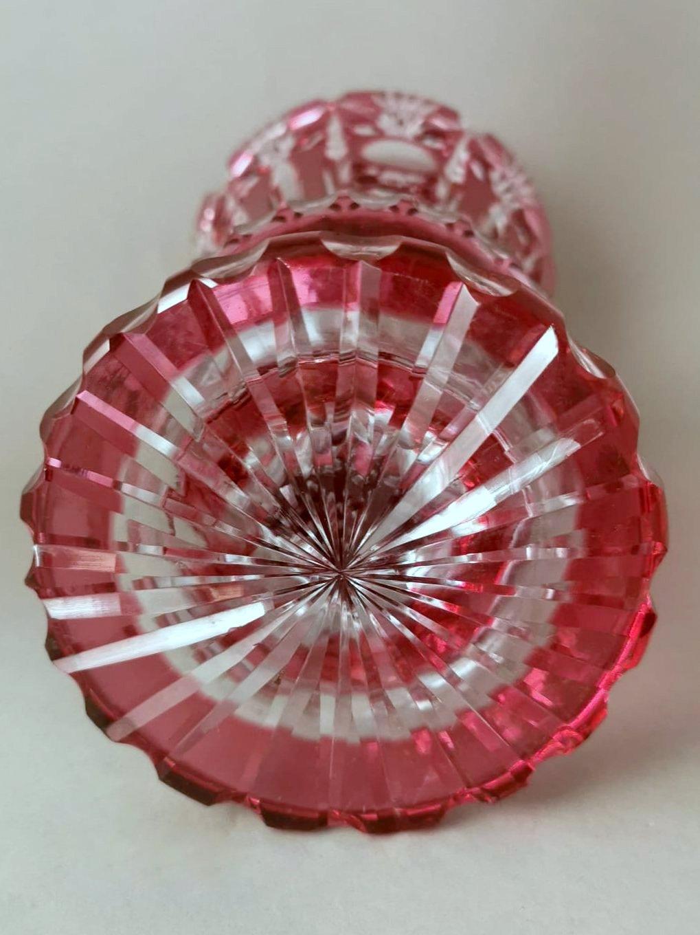 Biedermeier Style Bohemia Cut And Ground Red Crystal Vase For Sale 1