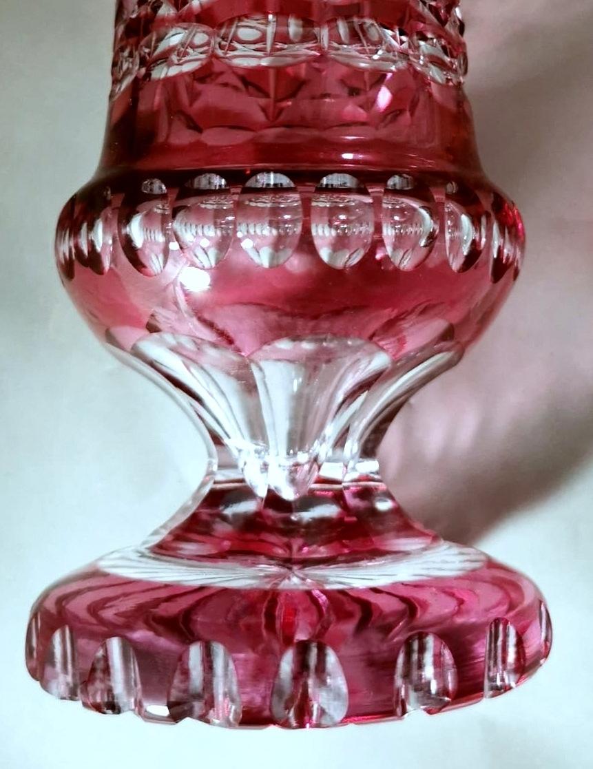 Biedermeier Style Bohemia Cut And Ground Red Crystal Vase For Sale 2