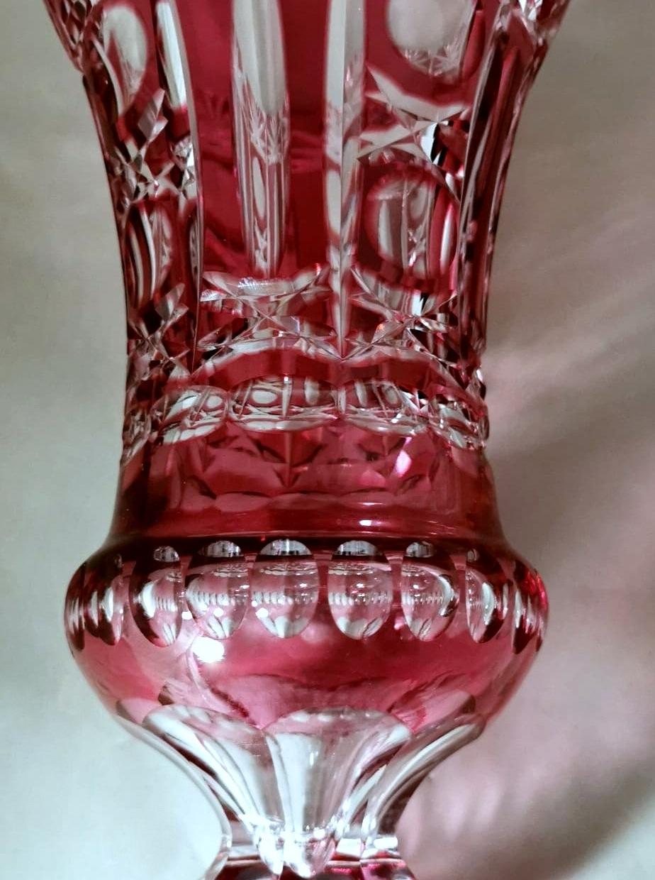 Biedermeier Style Bohemia Cut And Ground Red Crystal Vase For Sale 3