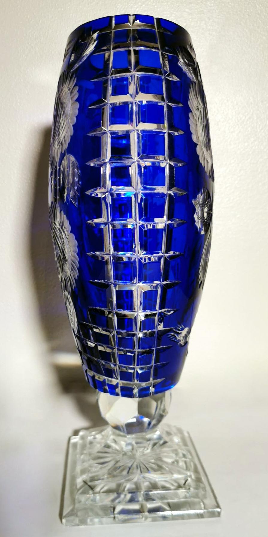 blue cut glass vase