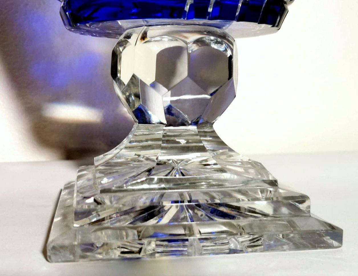 Biedermeier Style Bohemia Large Blue Crystal Vase Cut and Ground 2