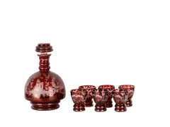 Biedermeier Flaschen- und Gläserset aus böhmischem Kristall, 20. Jahrhundert