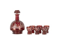 Biedermeier Style Bohemian Crystal Bottle and Glasses Set, 20th Century