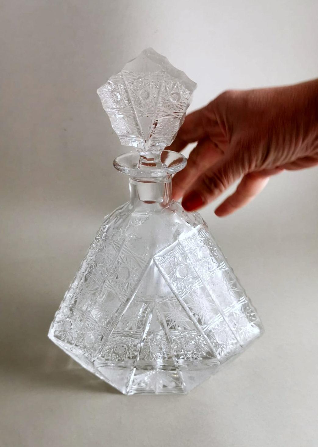 Biedermeier Style Bohemian Cut And Ground Crystal Liquor Bottle For Sale 12