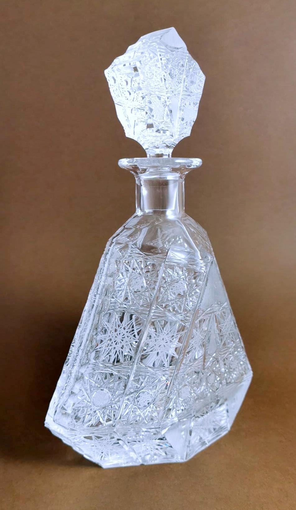 Czech Biedermeier Style Bohemian Cut And Ground Crystal Liquor Bottle For Sale