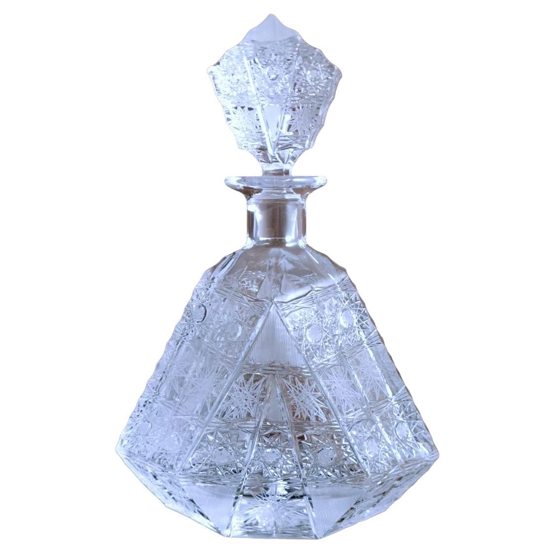 Biedermeier Style Bohemian Cut And Ground Crystal Liquor Bottle For Sale